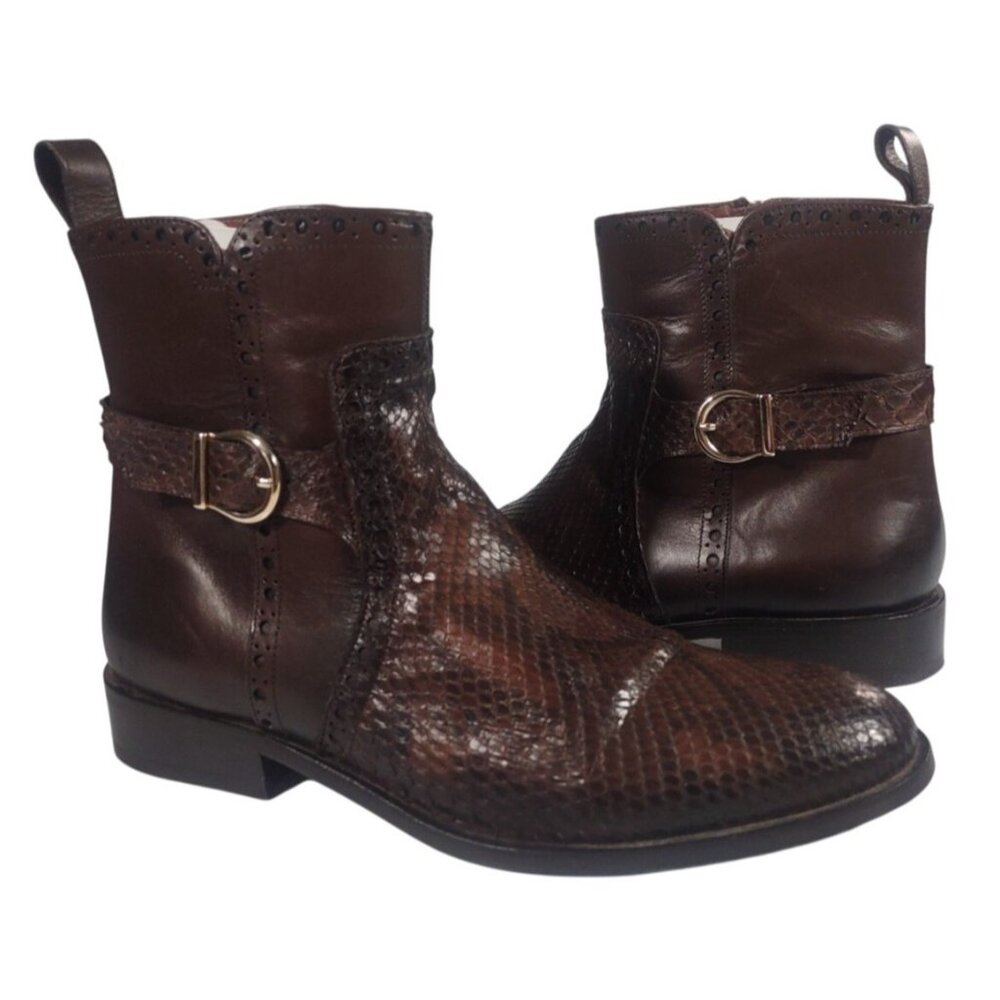 Franco Cuadra Women's Us 10 Mex 27 Brown Python Snake Skin Leather Ankle Boots - Picture 3 of 7